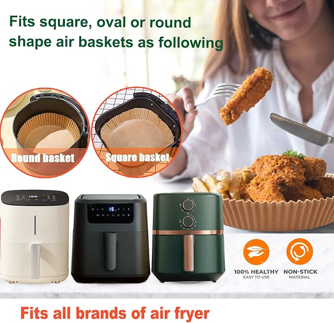 Large Air Fryer Disposable Paper Liner Round, 10 Inch Parchment Liners Non-Stick Fryer Paper Pads Baking Paper Food Grade for 7qt Power XL Air Fryer, Baking Roasting Microwave