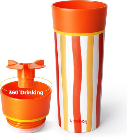 Travel Coffee Mug with 360° Lid,12 oz One-Hand Open/Close 360° All-Round Drinking Spout Travel Cup,Leak Spill Proof Vacuum Insulated Stainless Steel Silicone Bottom Coffee Tumbler for Hot Cold Orange