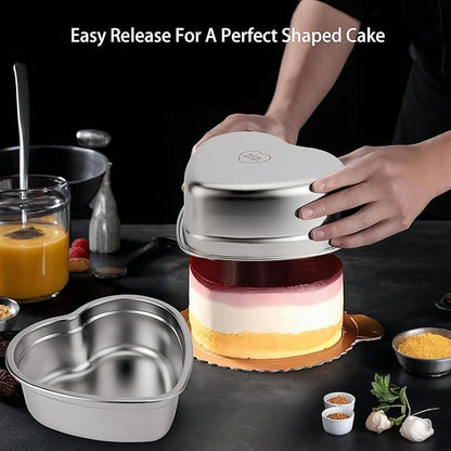 AWTBDP Heart Shaped Cake Pans, Nonstick 6x3 Inch Heart Cake Pan for Layer Cakes 1-2 Servings, Stainless Steel Small Cake Pan Tins for Birthday/Valentine's Day/Wedding/Anniversary, Dishwasher Safe