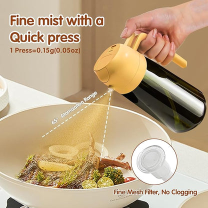 YARRAMATE 16oz/470ml Light-Blocking Dark Oil Sprayer for Cooking, 2 in 1 Olive Oil Dispenser Bottle for Kitchen, Premium Dark Green Glass Oil Bottle, Food-Grade Oil Mister for Air Fryer, BBQ (Orange)