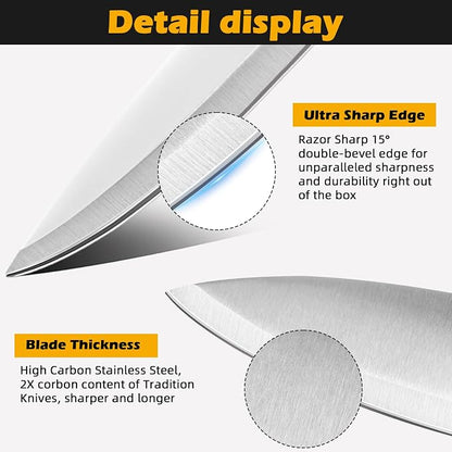 3-Piece Kitchen Knife Set: 8" Chef, 5" Utility, 4.5" Paring Knife. Stainless Steel Blades in Black, Ideal for Cooking, Chopping, Slicing and BBQ.