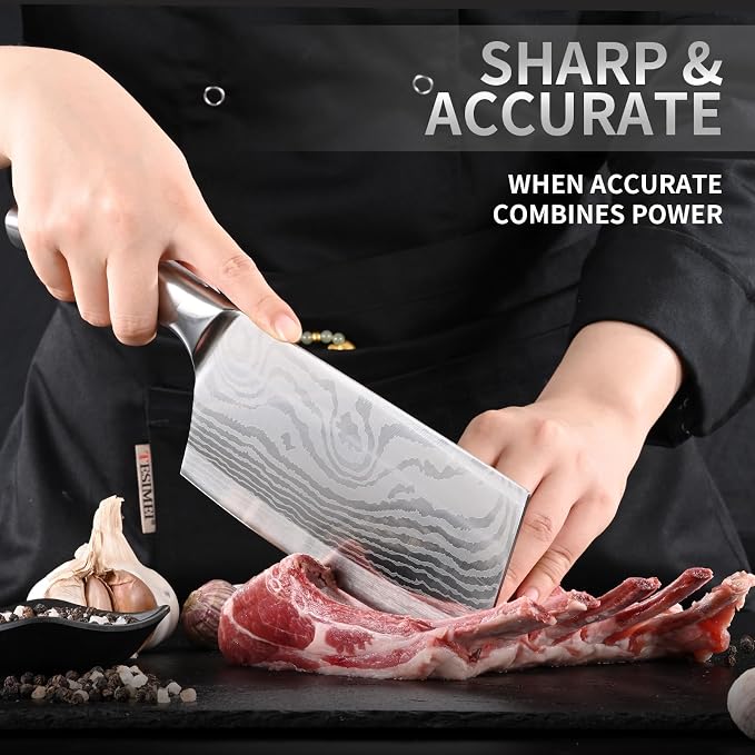 2 Pieces Chopping Knife and Fruit Knife Kitchen knives Set Damascus Pattern Chinese Cleaver Paring knives with Hollow Handle