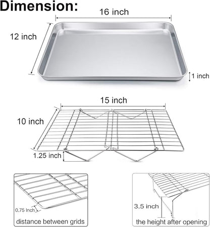 TeamFar Baking Sheet with Rack Set(1 Pan & 1 Tier Rack), Cookie Sheet Baking Pan & Cooling Baking Roasting Stackable Rack Stainless Steel for Cookie Bacon Meat, Oven & Dishwasher Safe, Healthy