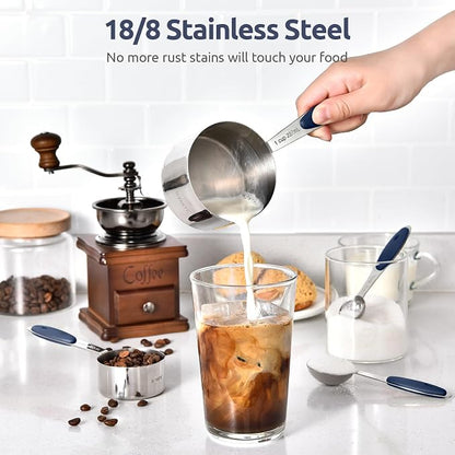 U-Taste Measuring Cups and Spoons: Food Grade 18/8 Stainless Steel 12 Pieces Metal Stacking Kitchen Baking Cooking Measure Set with Strengthened Weld Joints (Midnight Blue, Upgraded Version)