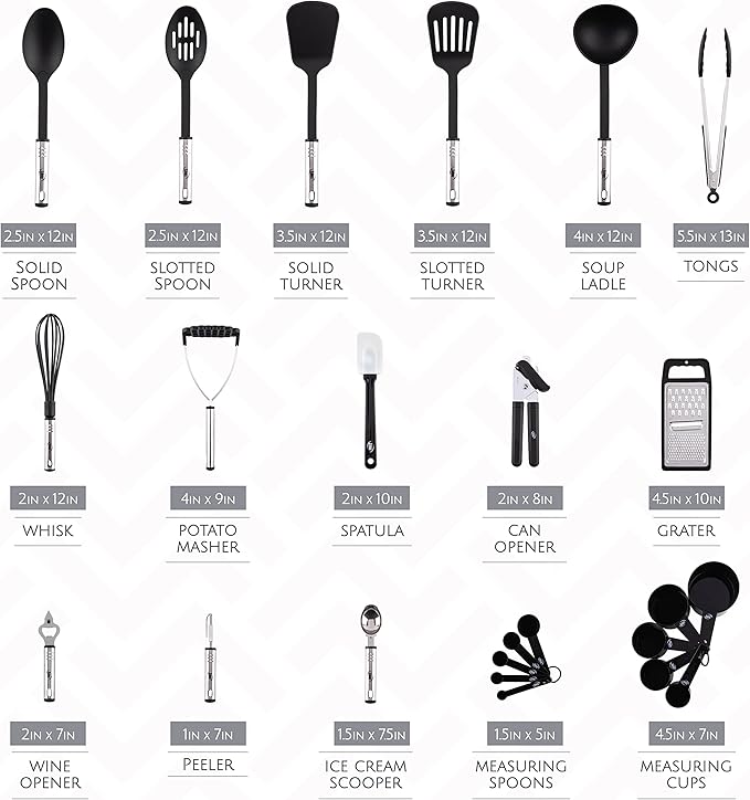 Kitchen Utensils Set, Cooking Utensil Set Kitchen Gadgets, Pots and Pans set Nonstick and Heat Resistant, 24 Pcs Nylon and Stainless Steel, Spatula Set, Apartment Essentials Kitchen Cookware Sets