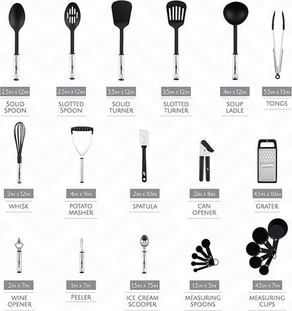 Kitchen Utensils Set, Cooking Utensil Set Kitchen Gadgets, Pots and Pans set Nonstick and Heat Resistant, 24 Pcs Nylon and Stainless Steel, Spatula Set, Apartment Essentials Kitchen Cookware Sets