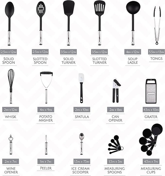 Kitchen Utensils Set, Cooking Utensil Set Kitchen Gadgets, Pots and Pans set Nonstick and Heat Resistant, 24 Pcs Nylon and Stainless Steel, Spatula Set, Apartment Essentials Kitchen Cookware Sets