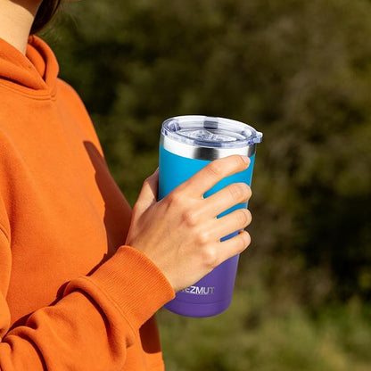 MEZMUT 20oz Tumbler Coffee Travel Mug with Daul Lid and Straw, Stainless Steel Double Wall Vacuum Spill Proof Insulated Tumbler, Hot or Iced Coffee Cups for Drinks (1Pack, Dark Lavender Green)