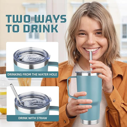 20 oz Tumbler with Handle Stainless Steel Insulated Coffee Tumbler with Lid and Straw Double Wall Vacuum Insulated Coffee Mug Leak Proof Travel Mug Tumbler for Hot and Cold Drink, Mix Color-10
