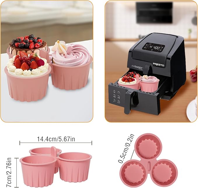 3-Cup Silicone Air Fryer Egg Bite Mold - Mini Round Muffin Pan for Oven, Air Fryer & Cookware, Reusable Non-Stick, Dishwasher Safe