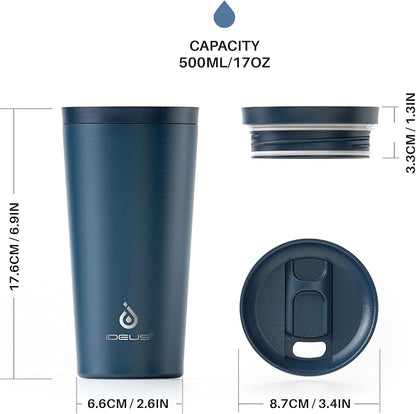 Ideus 17 oz Travel Coffee Mug, Double Wall Vacuum Stainless Steel Insulated Coffee Tumbler With Lid, Splash-Proof & Cup Holder Friendly, Keeps Drinks Hot/Cold, Dishwasher Safe, Navy