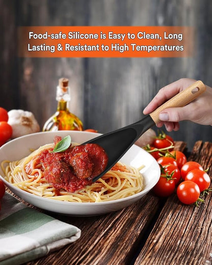 Cedar and Ash Spoon,All-in-One Cedar and Ash Spoonula,Multifunction Spatula Cooking Spoon (2 Black)