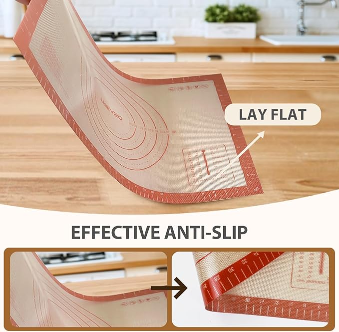 Premium Silicone Baking Mat, 24" x 16" Extra Thick Pastry Rolling & Sourdough Mat with Measurement Guides, Non-Stick Baking Supplies for Making Pizza, Pie, Cookies, and Bread at Home or Bakery