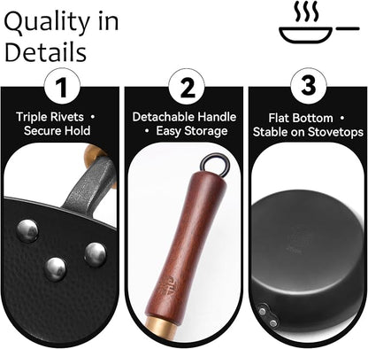 WANGYUANJI 10.2" Iron Skillet with Glass Lid & Spatula, Flat-Bottom Hand-Hammered Frying Pan, Uncoated & Unseasoned Small Iron Wok for Induction, Gas & Electric Stoves