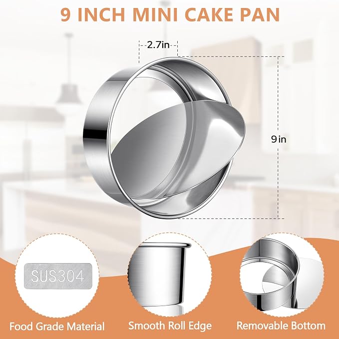 9 Inch Cake Pan, Leakproof & Nonstick, Removable Bottom & Easy Releasing Round Cake Pan, 304 Stainless Steel Cake Baking Pans, Non-Toxic & Healthy, Dishwasher Safe