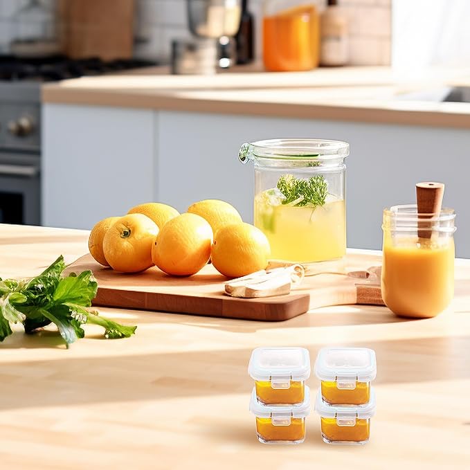 Mini Glass Food Storage Containers - 12 Pack 5.4 oz Small Glass Jars with Locking Lids - Square Food Containers - Microwave Dishwasher Safe