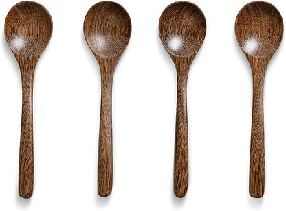 4 PCS Wooden Spoons for Eating, 7 inch Wooden Honey Spoons for Tea, Wood Teaspoons for Stirring Coffee, Padauk Wood Table Spoon for Cooking, Small Serving Spoon for Soup, Desserts & Cereal