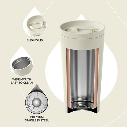 Ideus 17 oz Travel Coffee Mug, Double Wall Vacuum Stainless Steel Insulated Coffee Tumbler With Lid, Splash-Proof & Cup Holder Friendly, Keeps Drinks Hot/Cold, Dishwasher Safe, White