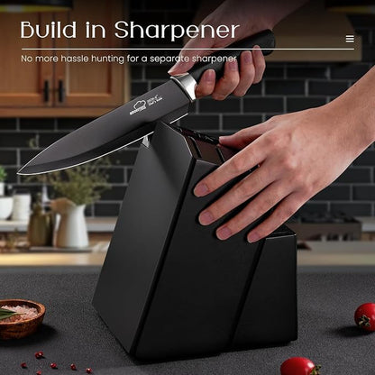 Knife Set, Amorston 21 Pieces Kitchen Knife Set with Block and Sharpener, Ultra-Sharp Knives Set with Ergonomic Handles, Black German Stainless Steel Knife Block Set, Dishwasher Safe