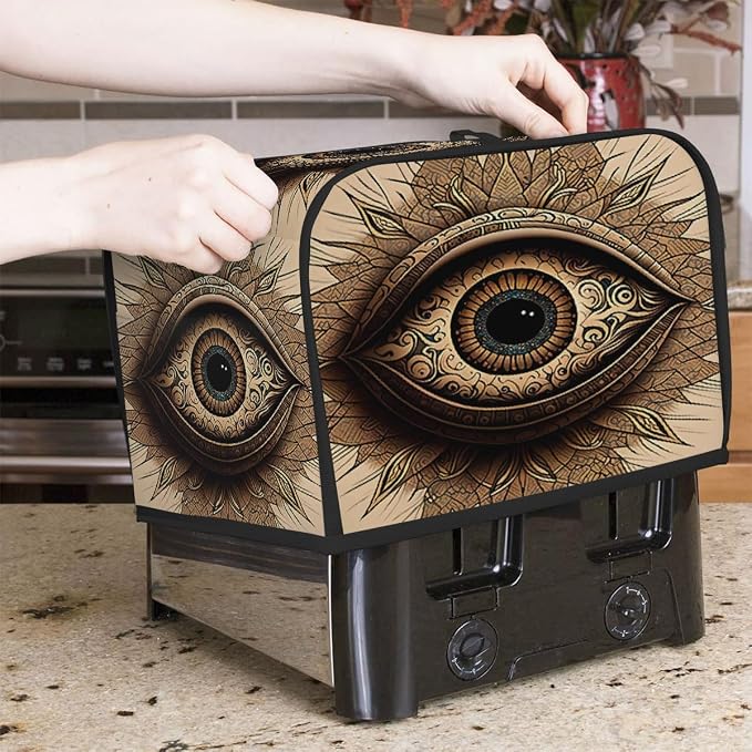 Evil Eye Funny Brown Toaster Cover 4 Slice Wide Slot Washable Kitchen Appliance Covers Fingerprint Bread Machine Dust Cover Small Toaster Oven Accessories Covers Bread Maker Bag Women Gift