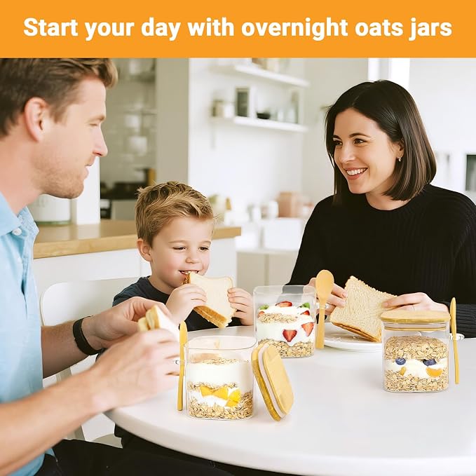 Glass Jars with Airtight Lids - 2 Pack 24 Fl.oz Square Glass Storage Jars with Bamboo Lid and Spoon, Stackable Kitchen Pantry Container Clear Food Canister for Spice, Coffee, Sugar, Tea, Nuts