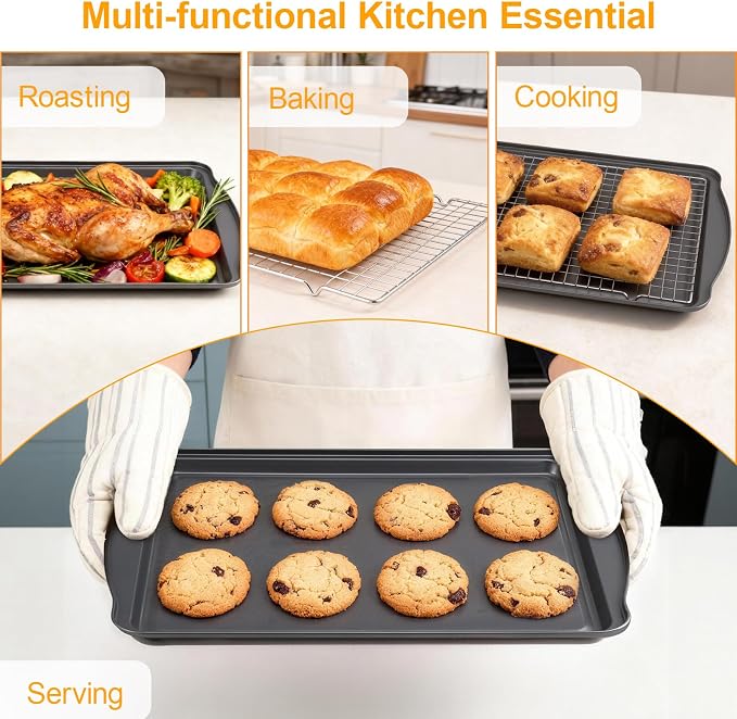 Baking Sheet with Cooling Rack Set,Carbon Steel Cookie Sheets with Rack for Baking Roasting,Nonstick Baking Pans, 17 x 11 x 0.5 Inches (2 Set)