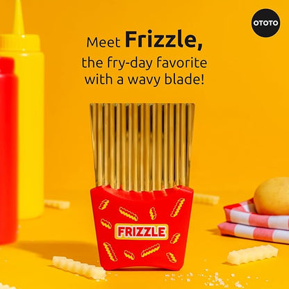 NEW - OTOTO Frizzle Crinkle Fry Cutter - Crinkle Cutter for Veggies, Waffles, Fries, Cool Kitchen Gadgets, Cute Kitchen Accessories, Funny, Unique Gifts, White Elephant Gifts, Quirky