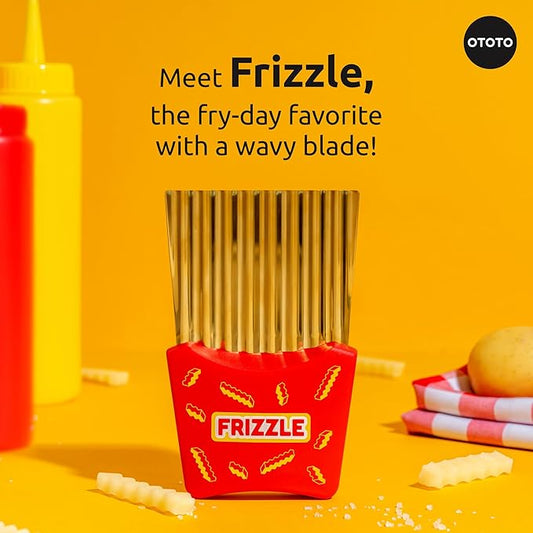 NEW - OTOTO Frizzle Crinkle Fry Cutter - Crinkle Cutter for Veggies, Waffles, Fries, Cool Kitchen Gadgets, Cute Kitchen Accessories, Funny, Unique Gifts, White Elephant Gifts, Quirky