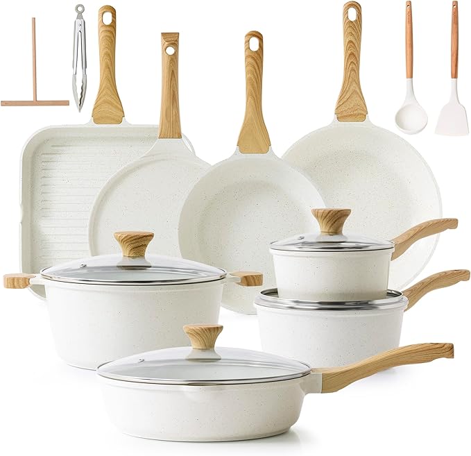 SENSARTE 23 PCS Nonstick Ceramic Cookware Set, Non Toxic Pots and Pans, PFAS & PFOA Free, Healthy Kitchen Cooking Set with Stay-Cool Handles, Induction Compatible, White