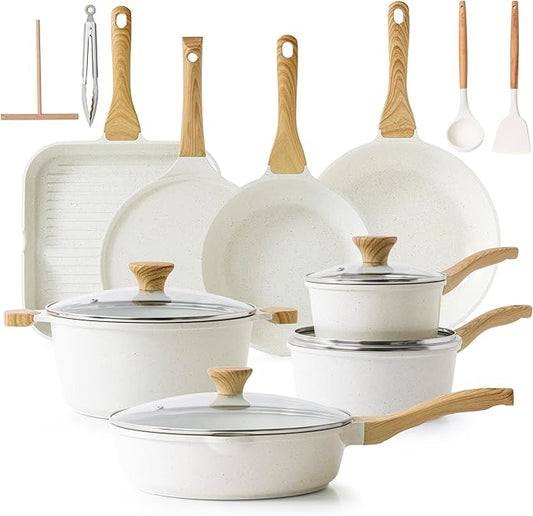 SENSARTE 23 PCS Nonstick Ceramic Cookware Set, Non Toxic Pots and Pans, PFAS & PFOA Free, Healthy Kitchen Cooking Set with Stay-Cool Handles, Induction Compatible, White