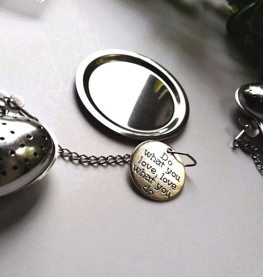 Heart Tea Infuser with Drip Tray and Quotation - Do What You Love, Love What You Do