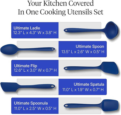 GIR: Get It Right 5-Piece Silicone Ultimate Kitchen Utensils Set - Ladle, Spatula, Flip, Spoon & Spoonula - Non-Toxic Cooking Utensils for Nonstick Cookware, Cooking and Baking - Navy