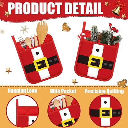 Roshtia 12 Pcs Christmas Pot Holders with Pocket Xmas Santa Pot Holders for Kitchen Winter Hot Pads Oven Mitts Cookie Bag Cute Heat Resistant Oven Gloves for Kitchen Gift Baking Cooking