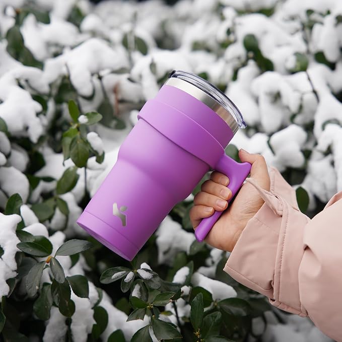 Konokyo 20 oz Tumbler with Handle and 2 Straw 2 Lid, Insulated Water Bottle Stainless Steel Vacuum Cup Reusable Travel Mug,Lavender
