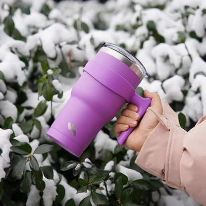 Konokyo 30 oz Tumbler with Handle and 2 Straw 2 Lid, Insulated Water Bottle Stainless Steel Vacuum Cup Reusable Travel Mug,Lavender