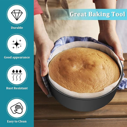 P&P CHEF 6 Inch Cake Pan, Nonstick Round Baking Layer Cake Pans Tins Set for Birthday Wedding, 2.94-Inch Deep Side & One-piece Design, Stainless Steel Core & Easy Clean, Black 4Pcs