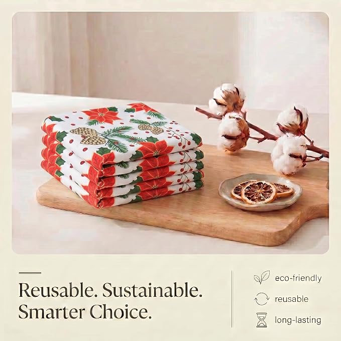 Urban Villa Christmas Kitchen Towels Pine Cone Print Multi Color, Premium Quality,100% Cotton Dish Towels Mitered Corners (Size: 20X30 Inch), Highly Absorbent Bar Towels & Tea Towels - (Set of 6)