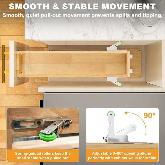 Pull Out Spice Rack Organizer for Cabinet, 5" W x 22.3" D x 25.2" H Multi-Use Solid Wood Slide Out Shelf for Kitchen Cabinet, Sliding Spice Rack for Cans & Jars, Pantry Organization