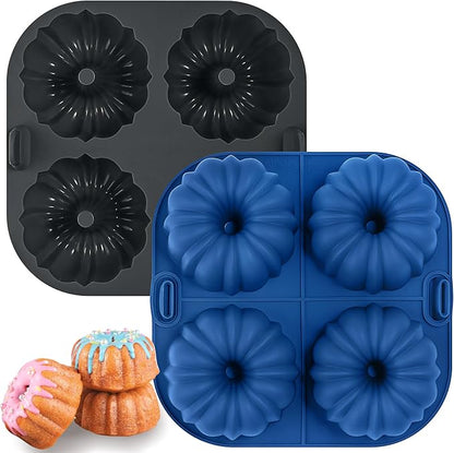 Webake Silicone Air Fryer Fluted Cake Pan for Baking, Nonstick BPA Free Fluted Tube Cake Pans, 4-Cavity, Set of 2