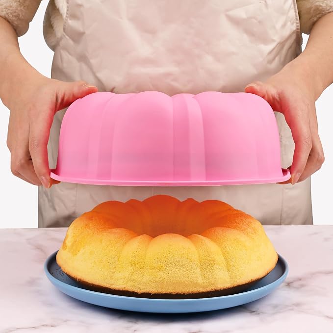 HUAKENER 10 Inch Fluted Cake Pan (2 Pack) - 12 Cups Nonstick Fluted Tube Pan, Large Size Silicone Baking Molds for Cake, Brownie, Cornbread