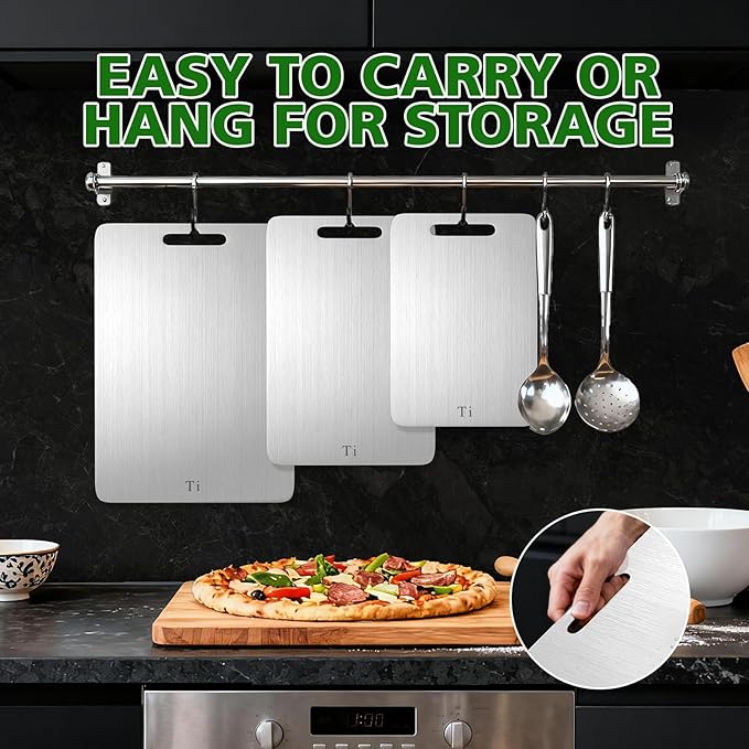 Titanium Cutting Board Cutting Boards for Kitchen Double Sided Pure Titanware Cutting Board Hygiene Durable Dishwasher Safe Food-Grade Metal Chopping Boards Non Toxic 3 PCS