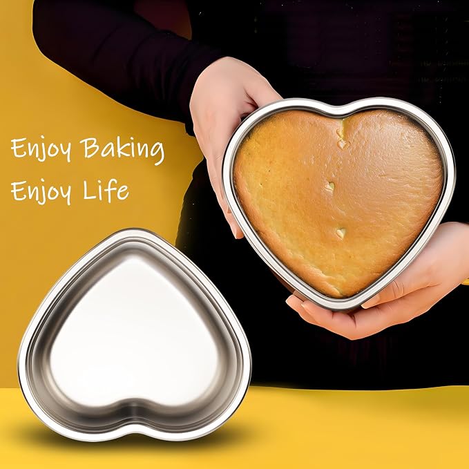 AWTBDP Heart Shaped Cake Pans, Nonstick 6x3 Inch Heart Cake Pan for Layer Cakes 1-2 Servings, Stainless Steel Small Cake Pan Tins for Birthday/Valentine's Day/Wedding/Anniversary, Dishwasher Safe