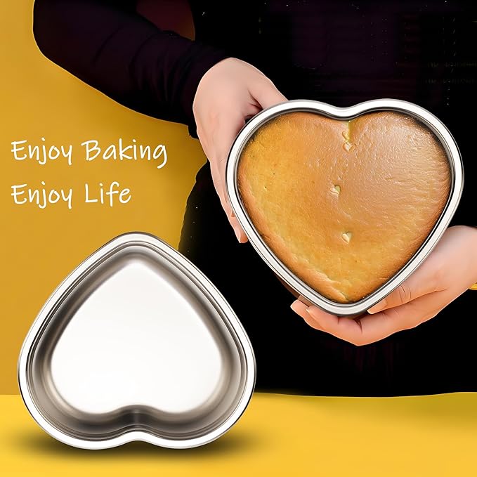 Heart Shaped Cake Pans Set of 2, 8 Inch Heart Cake Pan with 60PCS Parchment Paper, Nonstick Stainless Steel Baking Pans for Valentine's Day/Birthday/Wedding/Halloween/Thanksgiving, Dishwasher Safe