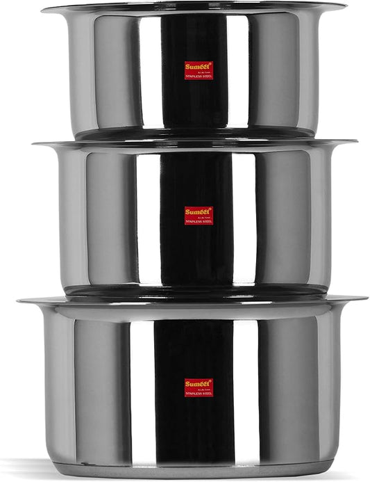 Sumeet Stainless Steel Cookware Set With Lid, 1.7-2.8 Liter, 3 Piece (Steel)