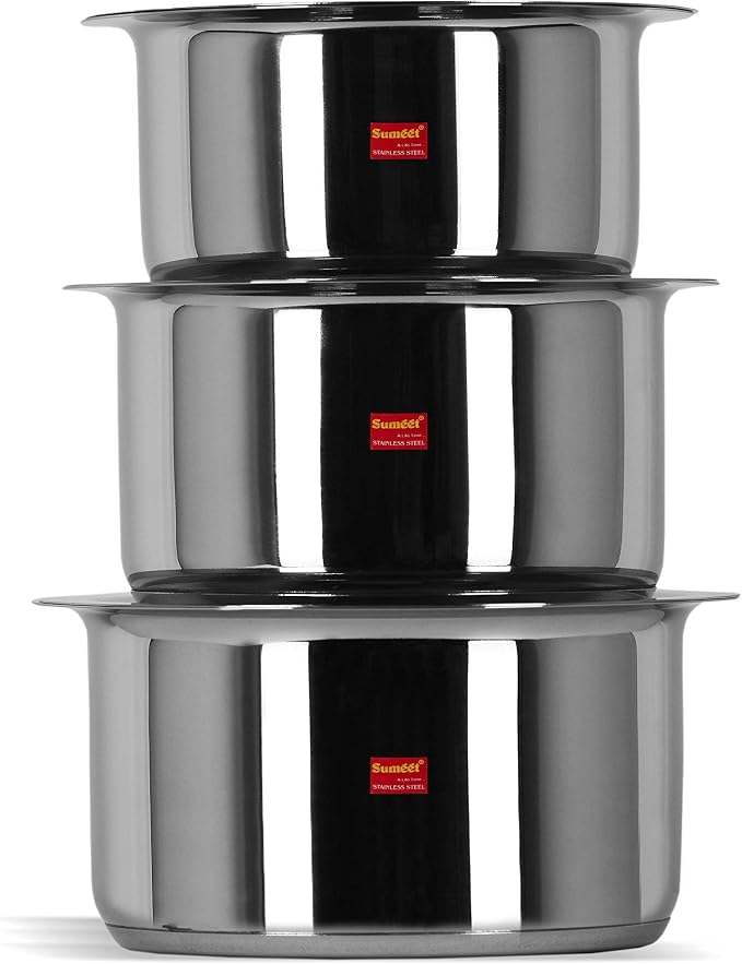 Sumeet Stainless Steel Cookware Set With Lid, 1 Liter To 1.7 L, 3 Piece (Steel)