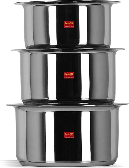 Sumeet Stainless Steel Cookware Set With Lid, 1 Liter To 1.7 L, 3 Piece (Steel)