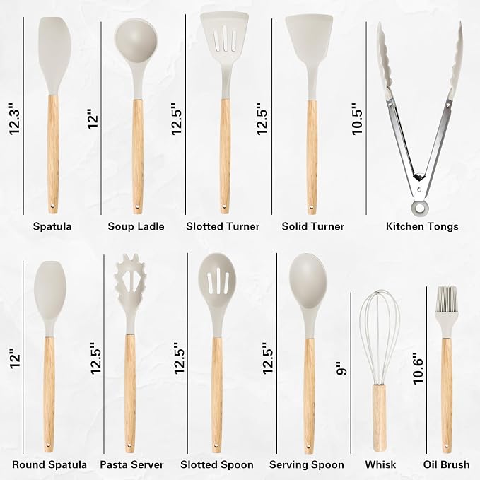 19 PCS Kitchen Cooking Utensils Set, 11 Pieces Silicone Cooking Utensils Set 6 Pieces Sharp Stainless Steel White Knife Set with 1 Piece Cutting Board, Ideal for Apartment