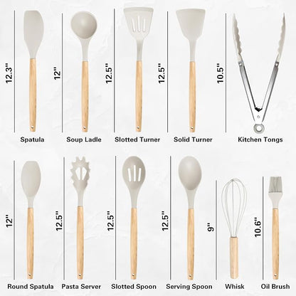 19 PCS Kitchen Cooking Utensils Set, 11 Pieces Silicone Cooking Utensils Set 6 Pieces Sharp Stainless Steel White Knife Set with 1 Piece Cutting Board, Ideal for Apartment