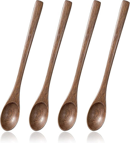4 PCS Wooden Coffee Spoon, 7.9 Inch Honey Spoon, Small Wooden Spoons, Hardwood Utensils for Honey, Coffee, Tea, Stirring, Serving, Cooking