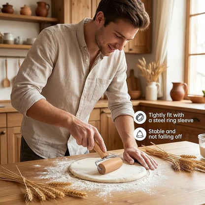 2 Pcs Small Rolling Pin with Handle, Wood Rolling Pins, Non-Stick Pizza Roller for Tortilla Cookie Dumpling Home Kitchen Baking Cooking